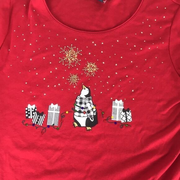 Karen Scott Festive Holiday Penguin Print Top women’s size medium - Picture 4 of 6